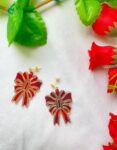 Elegant Red Bow Acrylic Stud Earrings – Stylish Statement Earrings for Girls