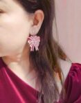 Elegant Red Bow Acrylic Stud Earrings – Stylish Statement Earrings for Girls