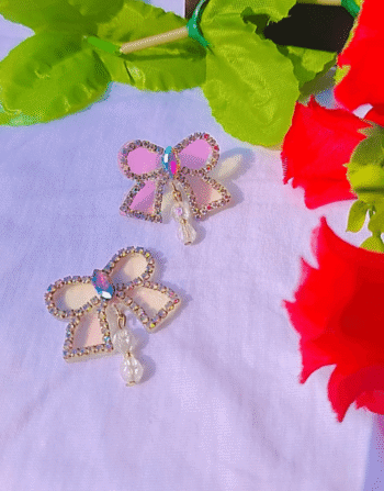holographic Bow Crystal Earrings
