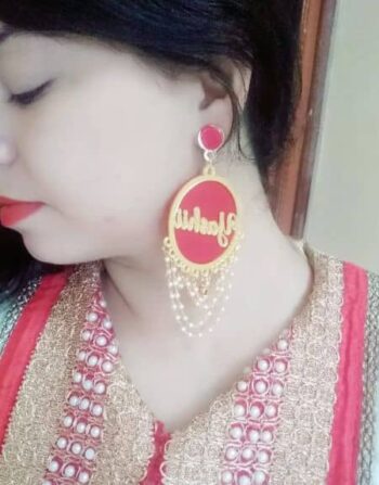 Custom Name Acrylic Earrings and Mang Tika set | Personalized Jewelry for Women