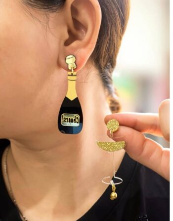 Cheers Champagne Bottle & Glass Acrylic Earrings/Party Acrylic Earrings