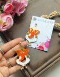Ganpati Acrylic Earrings with Pearl Drops