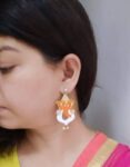 Ganpati Acrylic Earrings with Pearl Drops
