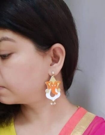Ganpati Acrylic Earrings with Pearl Drops