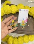 Diwali acrylic earrings with lotus petals, yellow flame and pearl-style beads