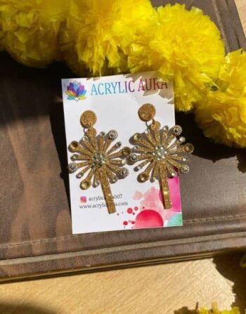 Golden fuljhari design Diwali earrings with glitter and decorative stones