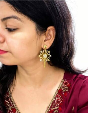 Golden fuljhari design Diwali earrings with glitter and decorative stones