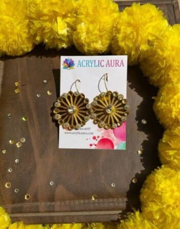Diwali patakha acrylic earrings with golden firework burst design